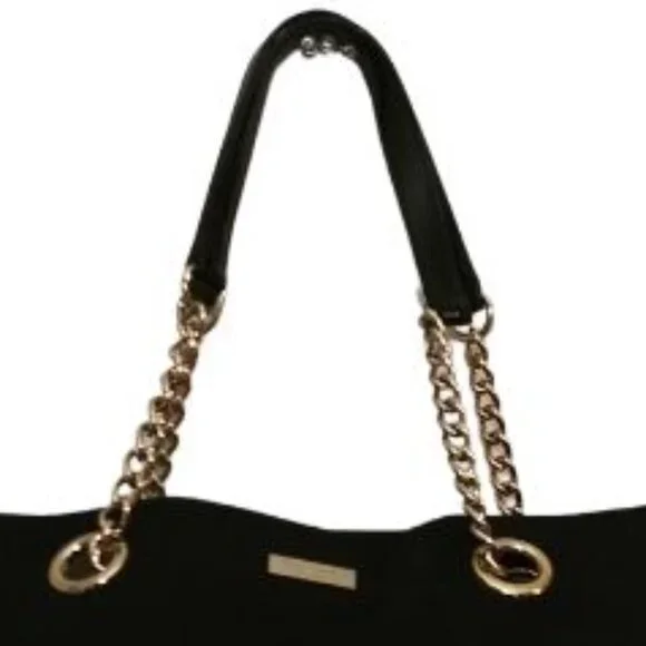 KATE SPADE NY BLACK NYLON PATENT LEATHER SHOULDER BAG WITH SILVER CHAIN … - Picture 9 of 9